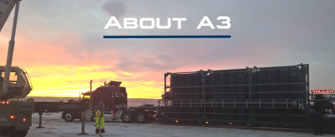 Image of an A3 modular plant being unloaded in the Bakken oil fields