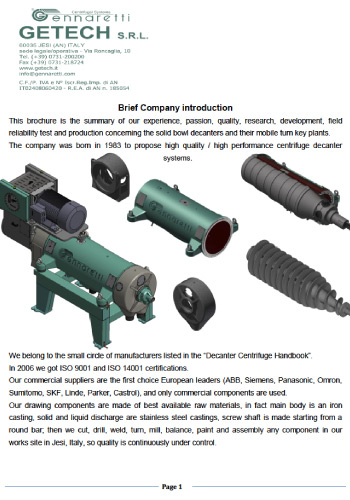 Image of GETECH mobile decanter sludge dewatering brochure